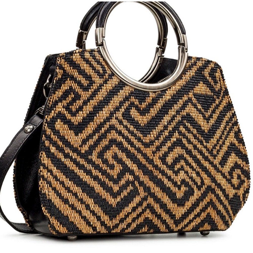 Patricia Nash Aria Shopper Tribal Weave Black and Brown Top Handle Crossbody